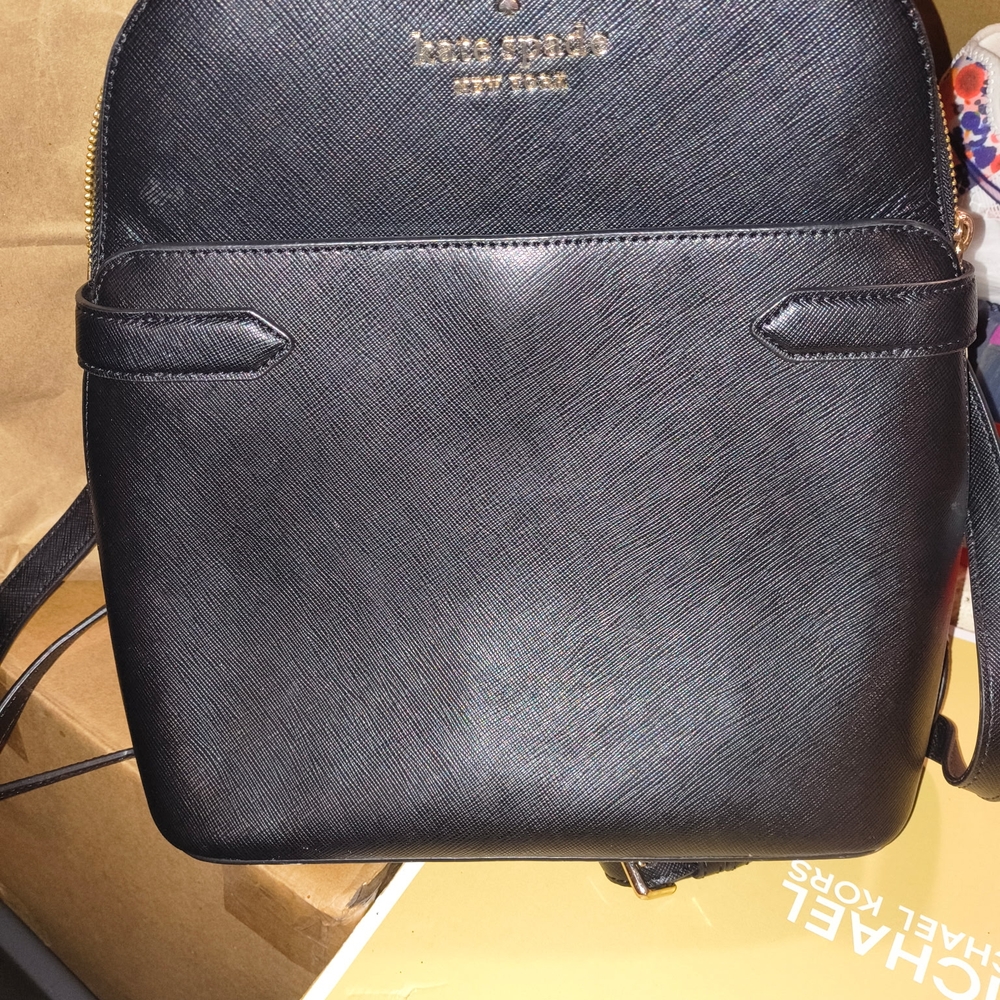Kate Spade Black Backpack with Structured Design and Gold-Tone Hardware